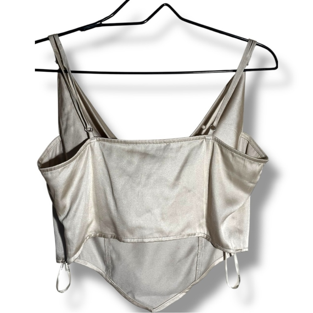 H&M Chic Ivory Satin Skinny Strap Cowl Neck Women's Cropped Camisole Top - Picture 15 of 16